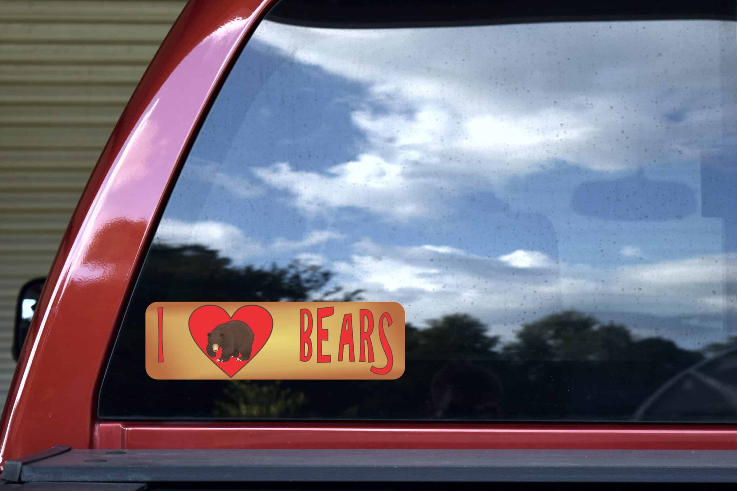 10in x 3in I Heart Bears Love Animals Bumper Sticker Vinyl Window Decal