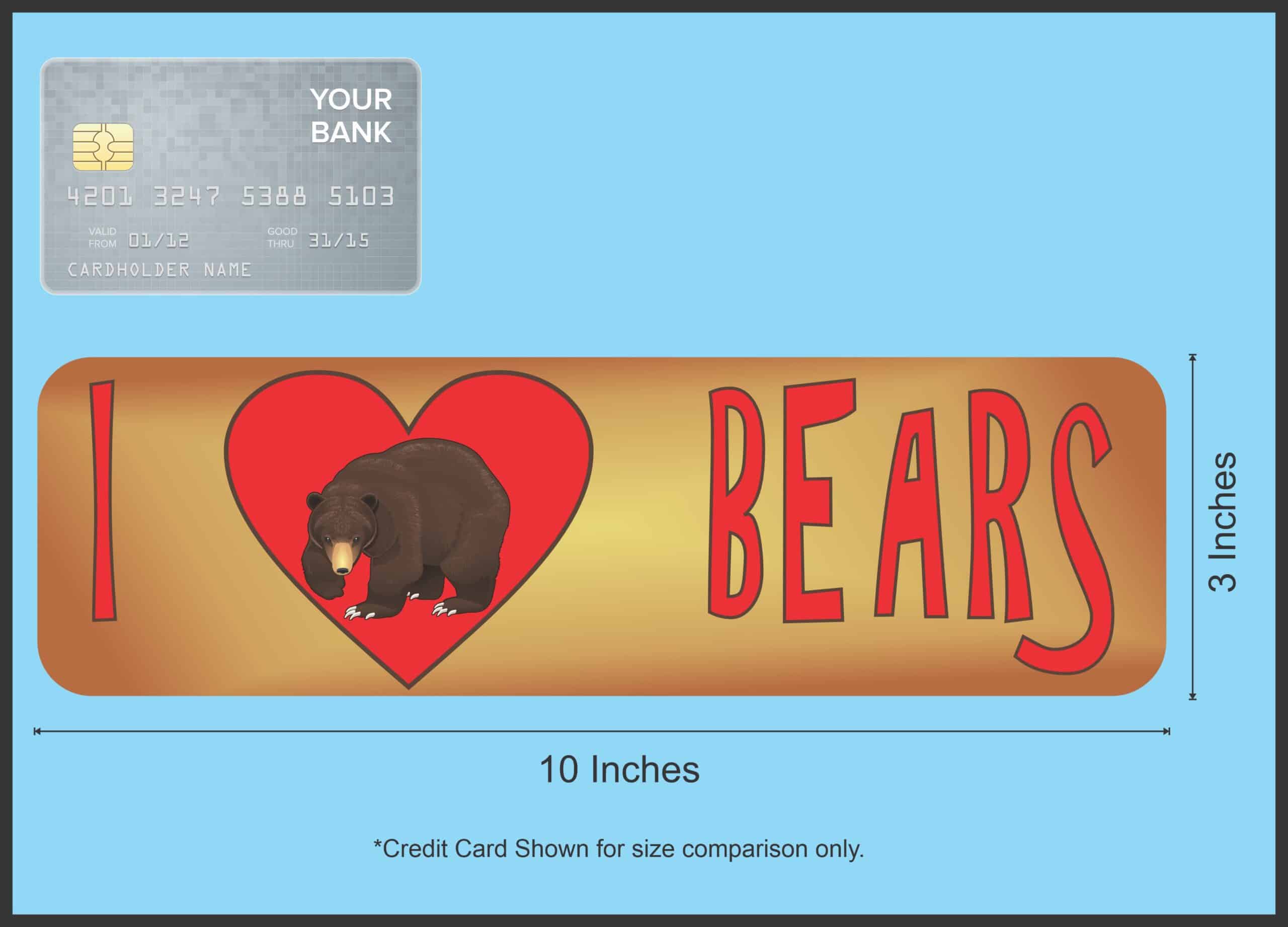 10in x 3in I Heart Bears Love Animals Bumper Sticker Vinyl Window Decal