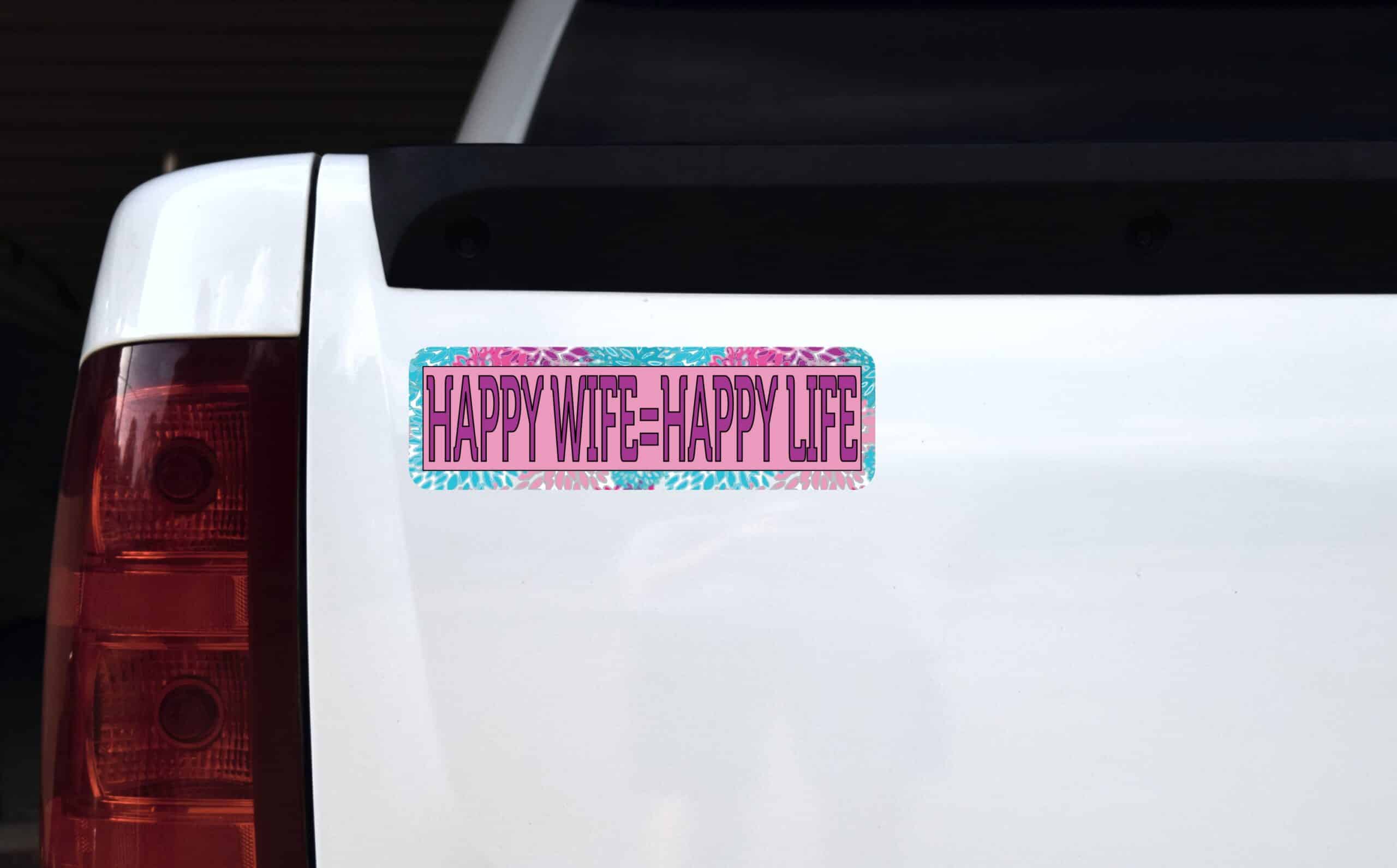 10in x 3in Happy Wife Happy Life Bumper Sticker Vinyl Window Decal