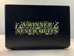10in x 3in Winner Never Quits Vinyl Bumper Sticker Car Decal Win