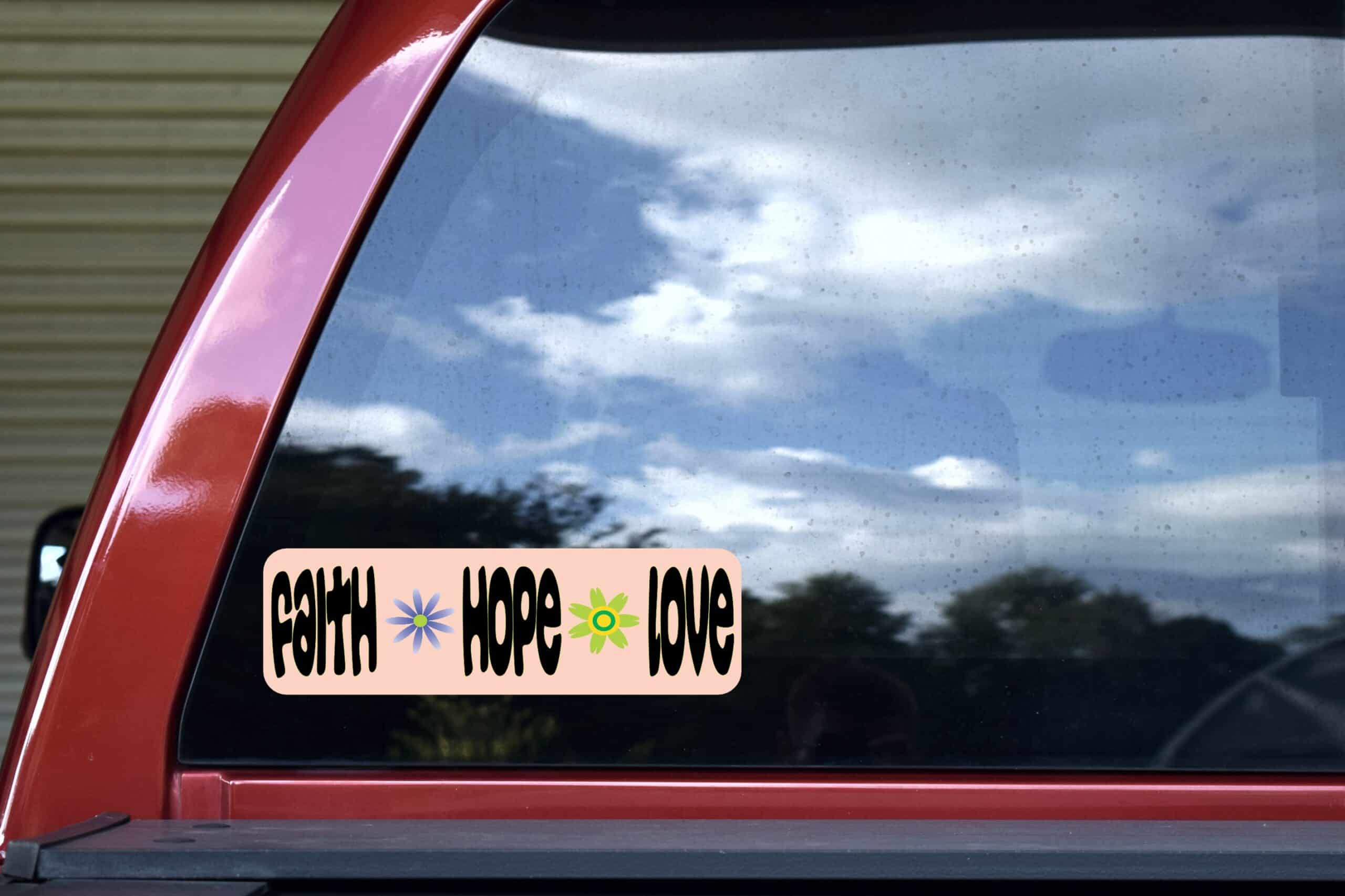 10in x 3in Faith Hope Love Vinyl Bumper Sticker Car Decal Window