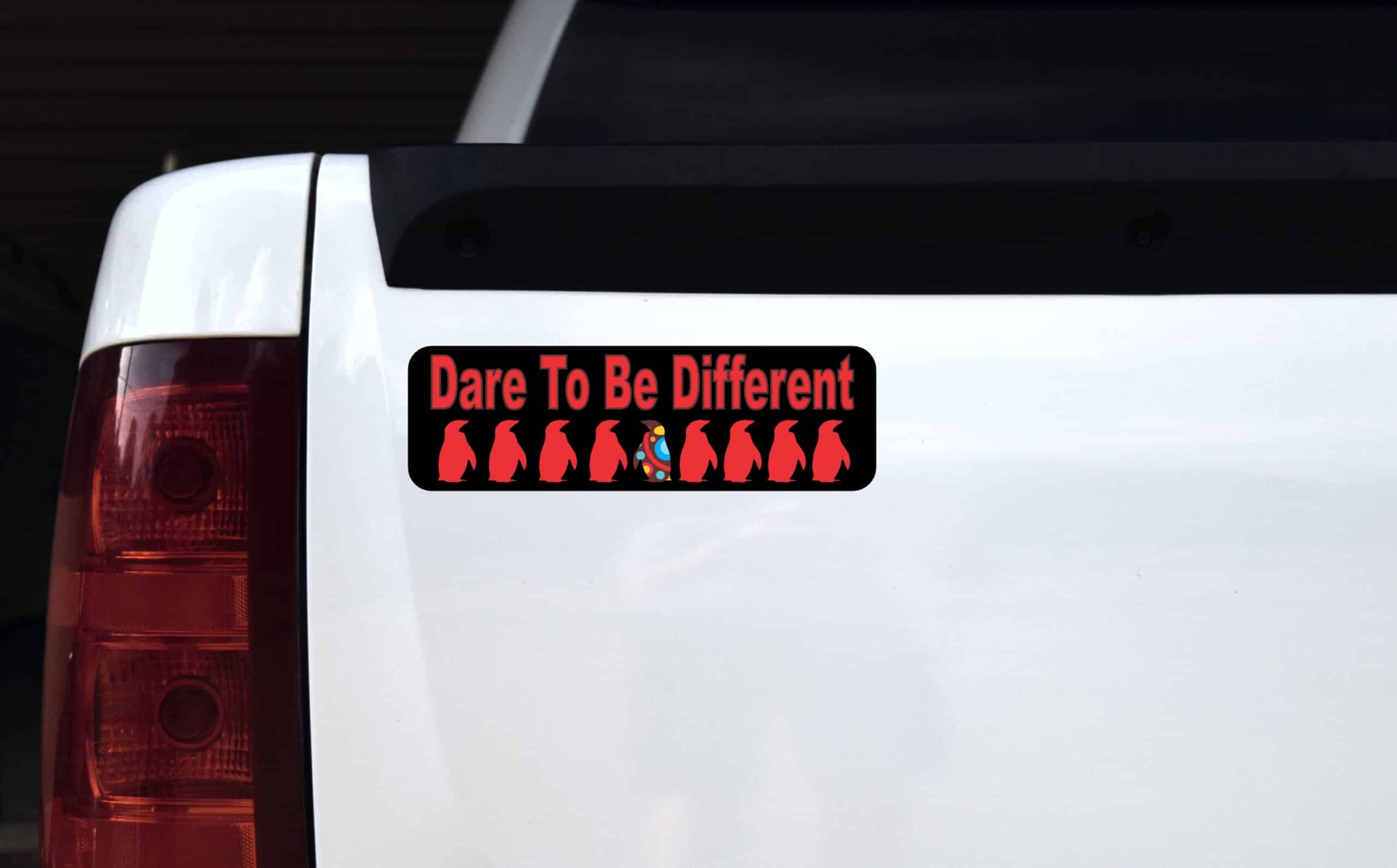 10in x 3in Dare to Be Different Bumper Sticker Penguin Decal Win