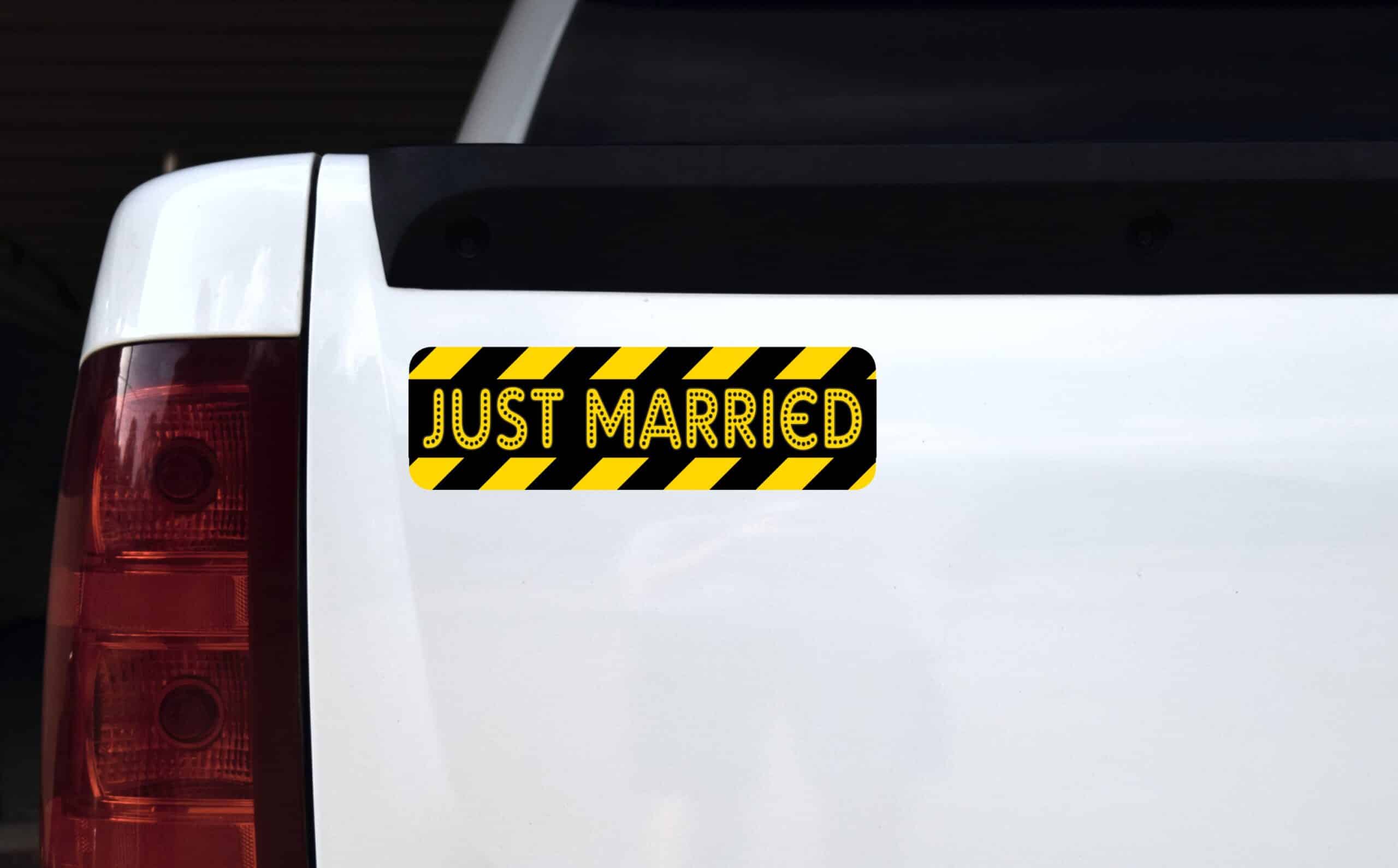 10in x 3in Caution Just Married Bumper magnet magnetic Car magnets