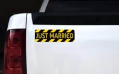 10in x 3in Caution Just Married Bumper Sticker Decal Window Car Stickers Decals