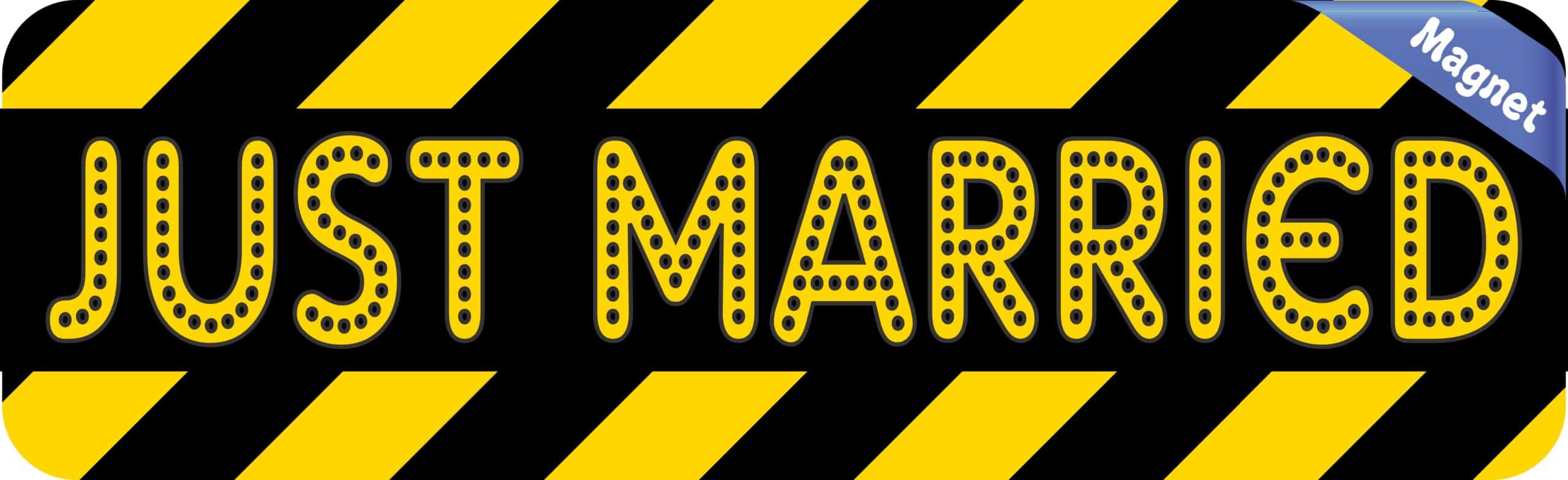 10in x 3in Caution Just Married Bumper magnet magnetic Car magnets