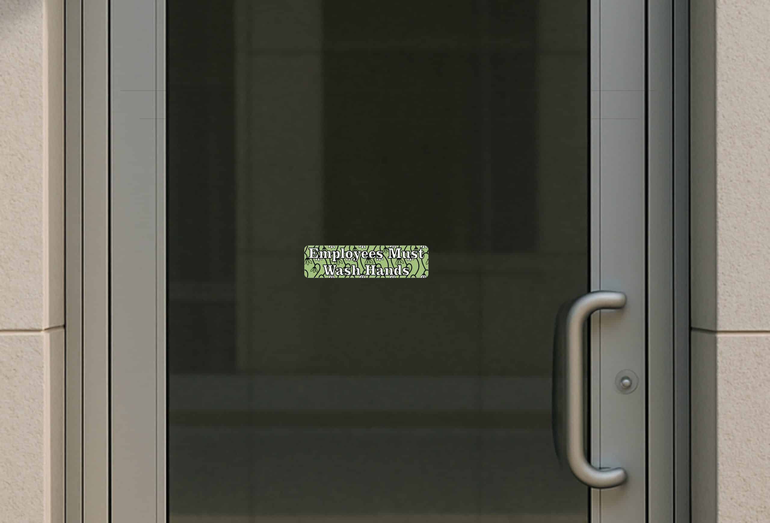 8in x 2in Green Floral Employees Must Wash Hands Vinyl Sticker - Image 3