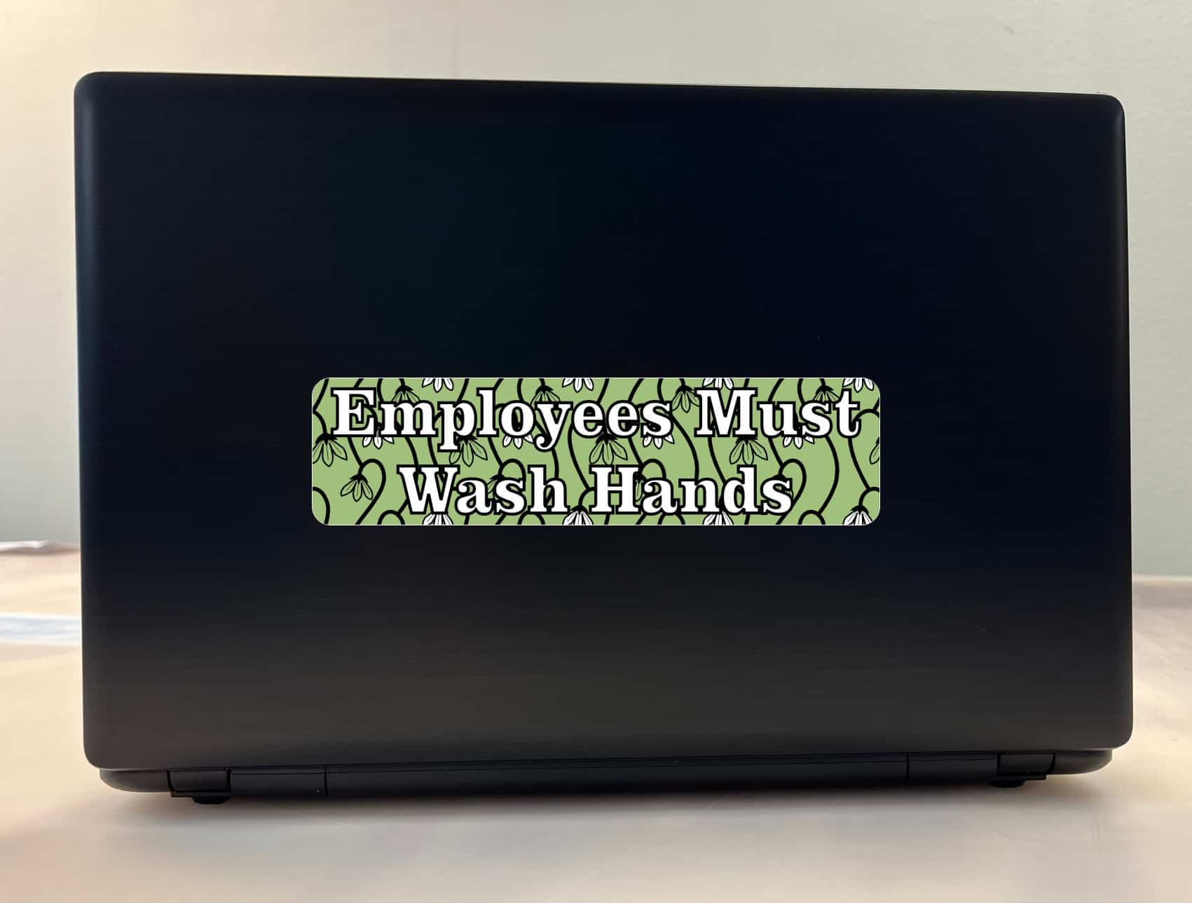 8in x 2in Green Floral Employees Must Wash Hands Vinyl Sticker - Image 4
