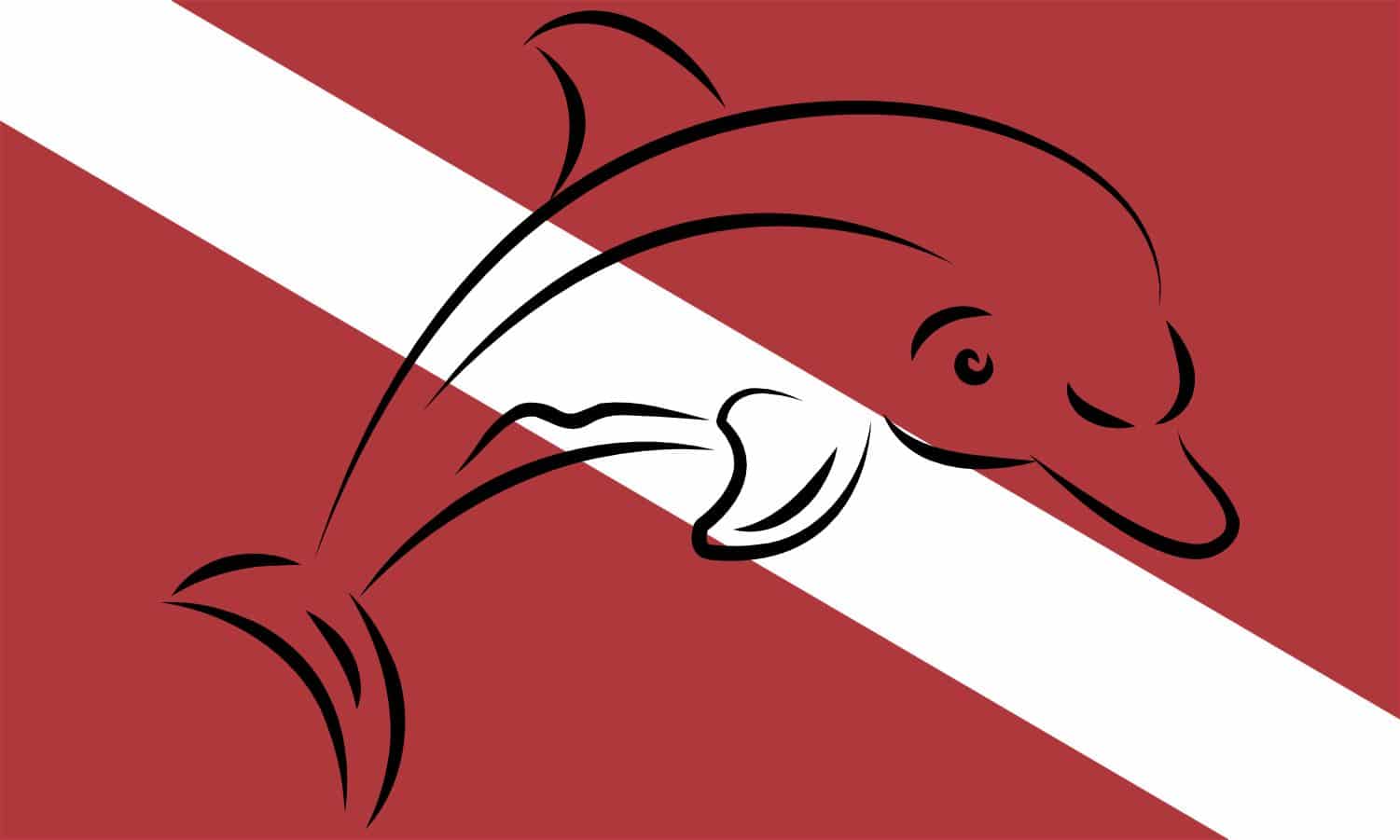 5in x 3in Dolphin Diver Down Flag Sticker