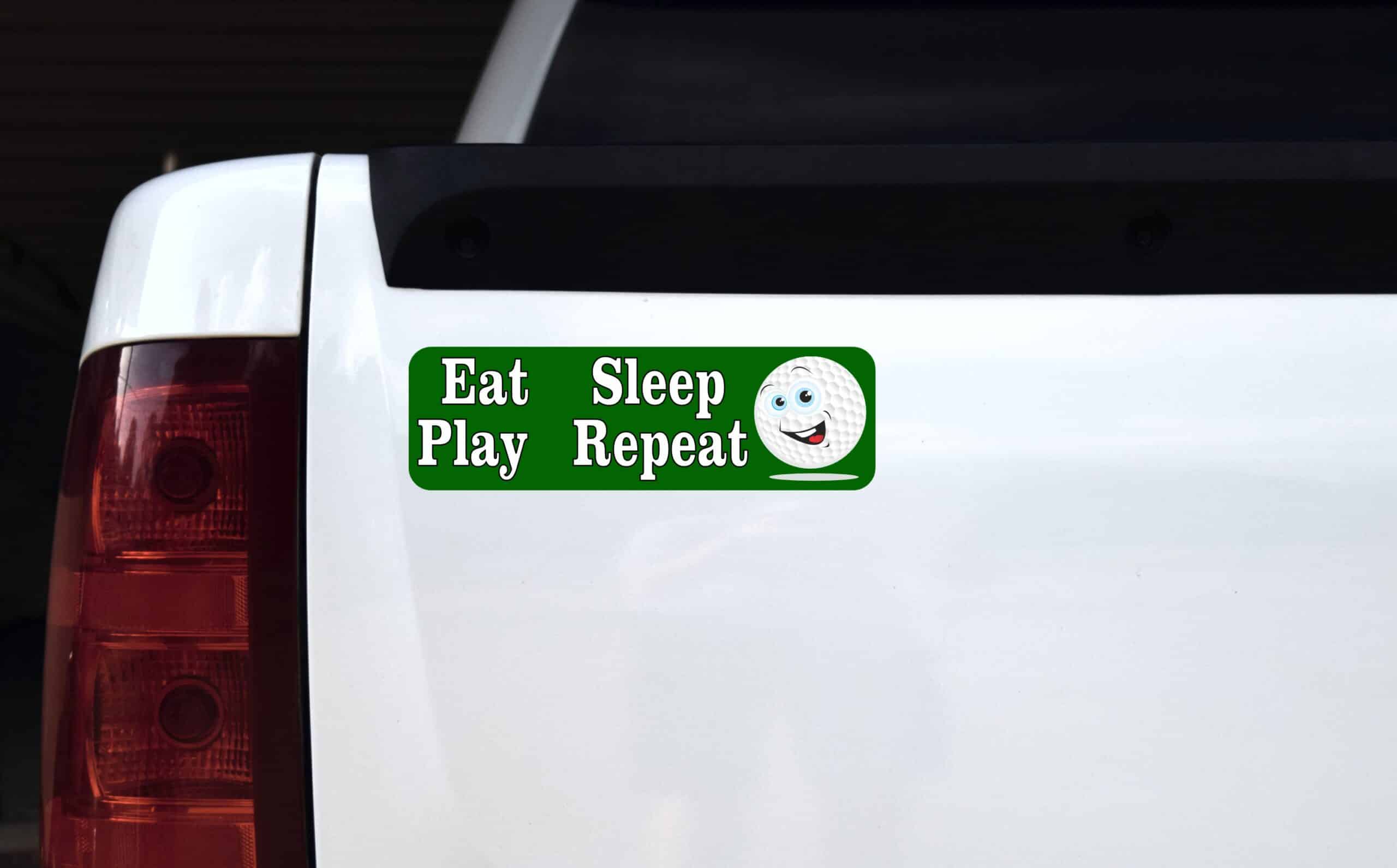 10in x 3in Eat Sleep Play Repeat Golf Bumper Sticker Decal Windo