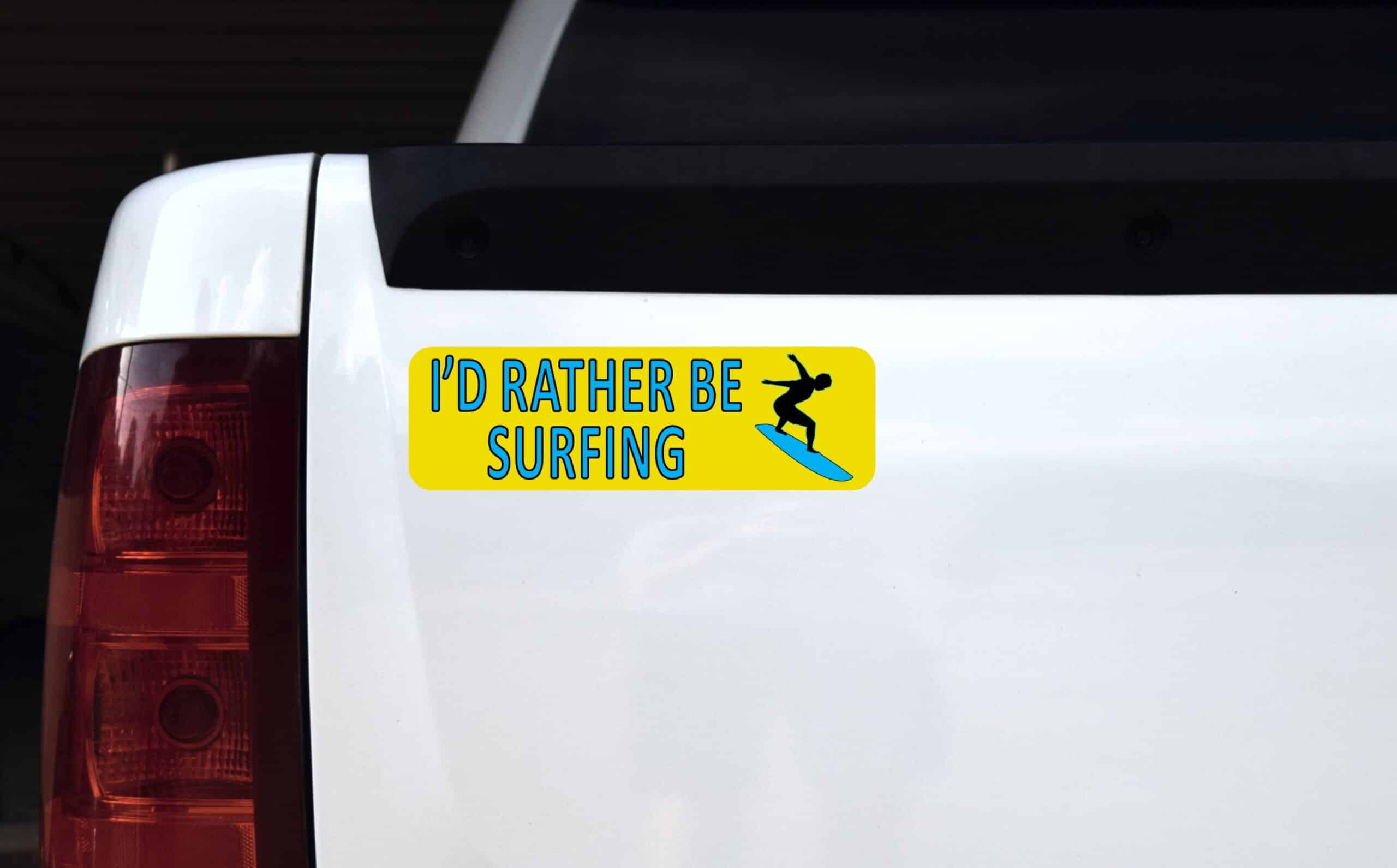 10in x 3in I'd Rather Be Surfing Bumper Sticker Vinyl Car Decal Window Stickers Decals