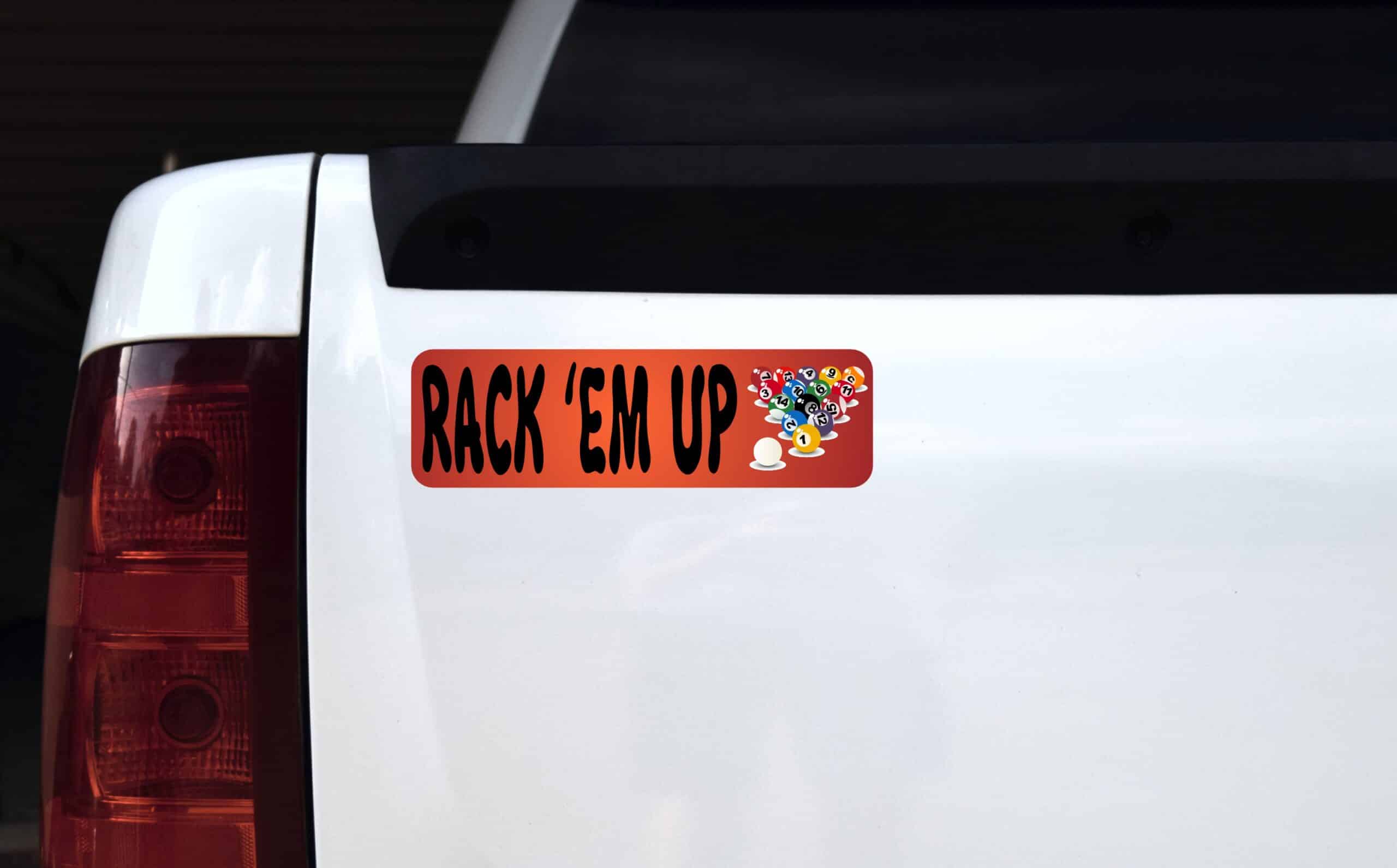 10in x 3in Rack em Up Pool Bumper Sticker Window Decal Stickers Vinyl Car Decals