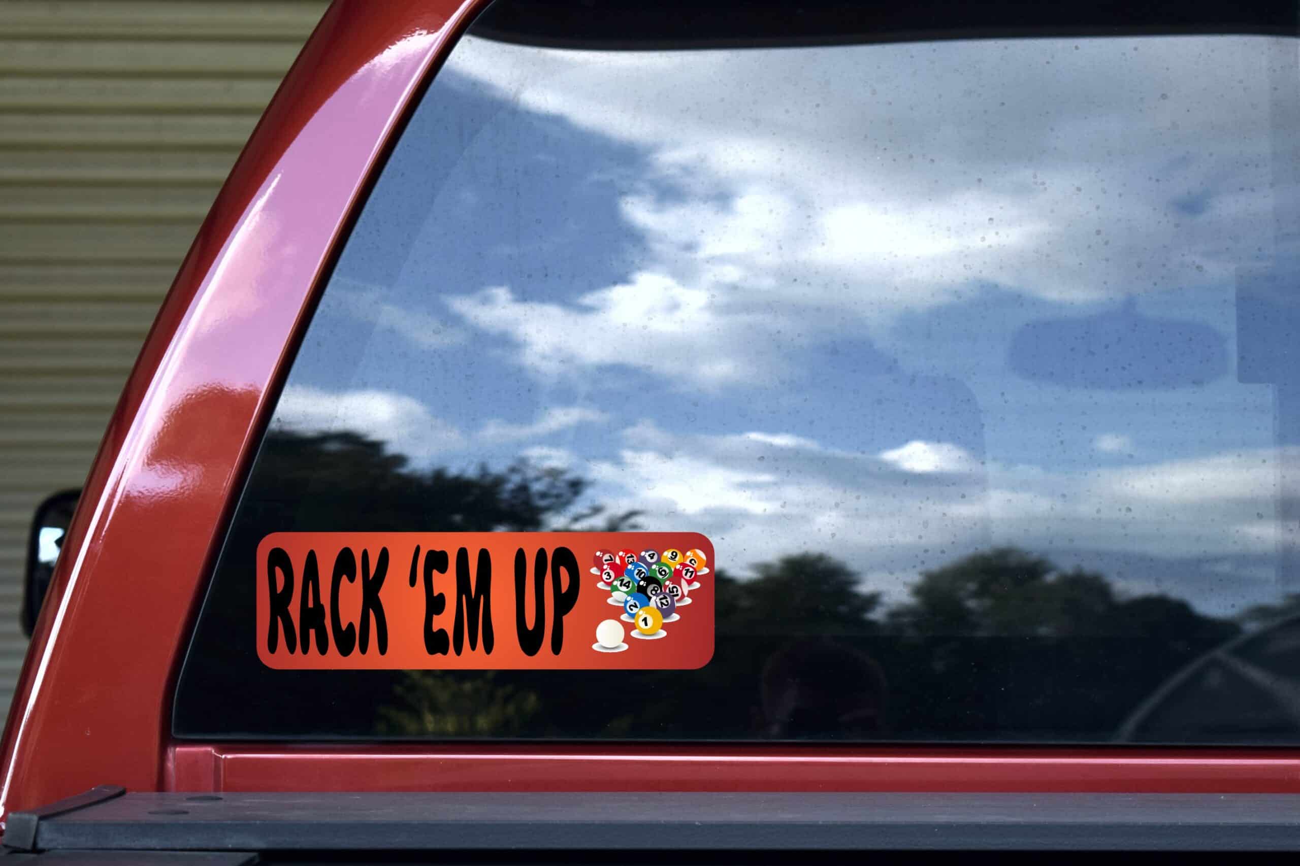 10in x 3in Rack em Up Pool Bumper Sticker Window Decal Stickers Vinyl Car Decals