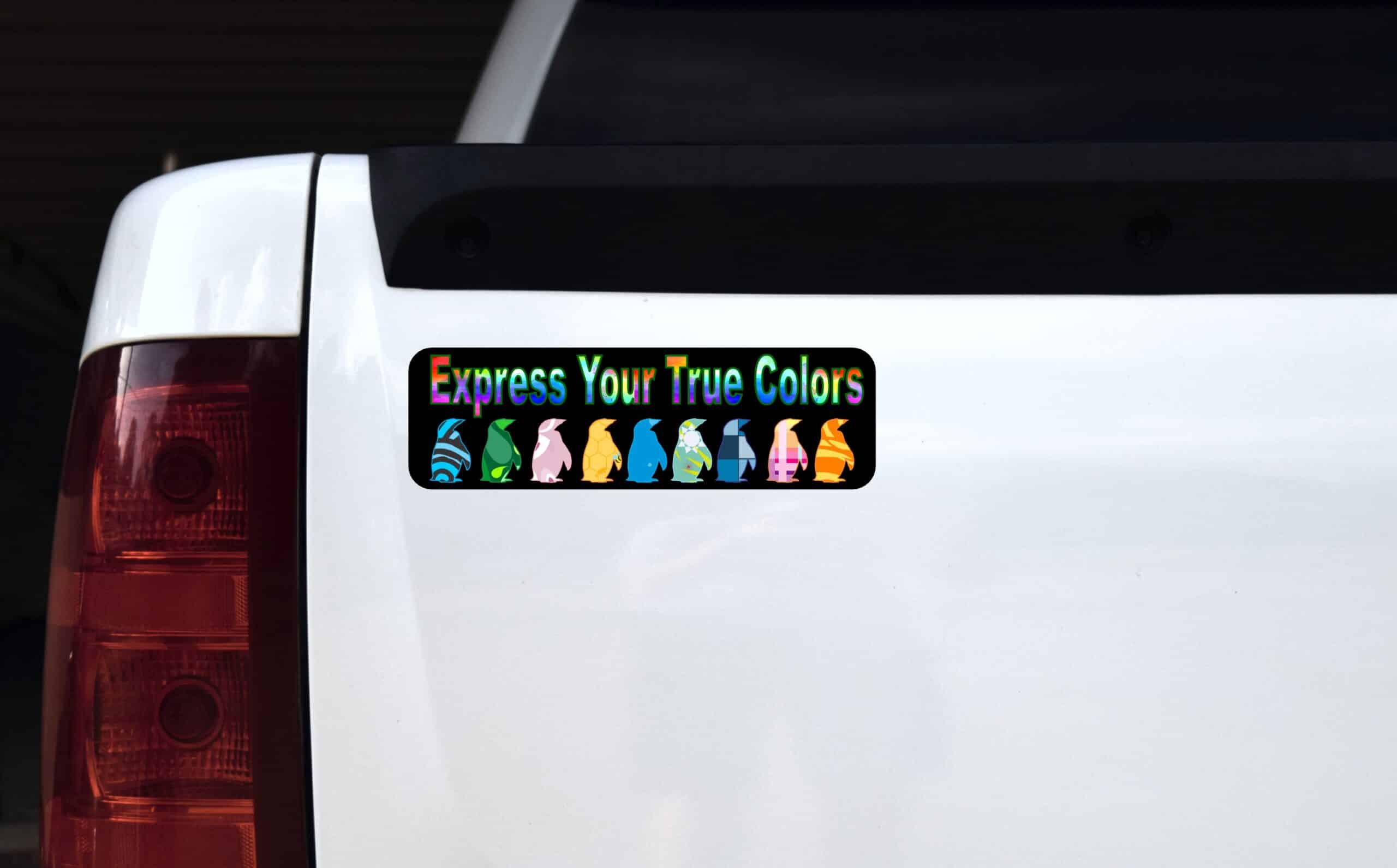 10in x 3in Express True Colors Bumper Sticker Penguin Decal Wind