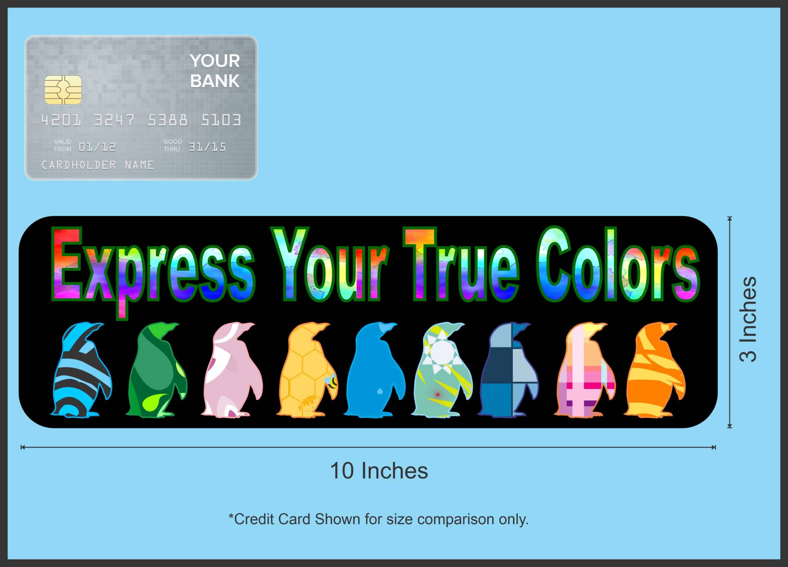 10in x 3in Express True Colors Bumper Sticker Penguin Decal Wind