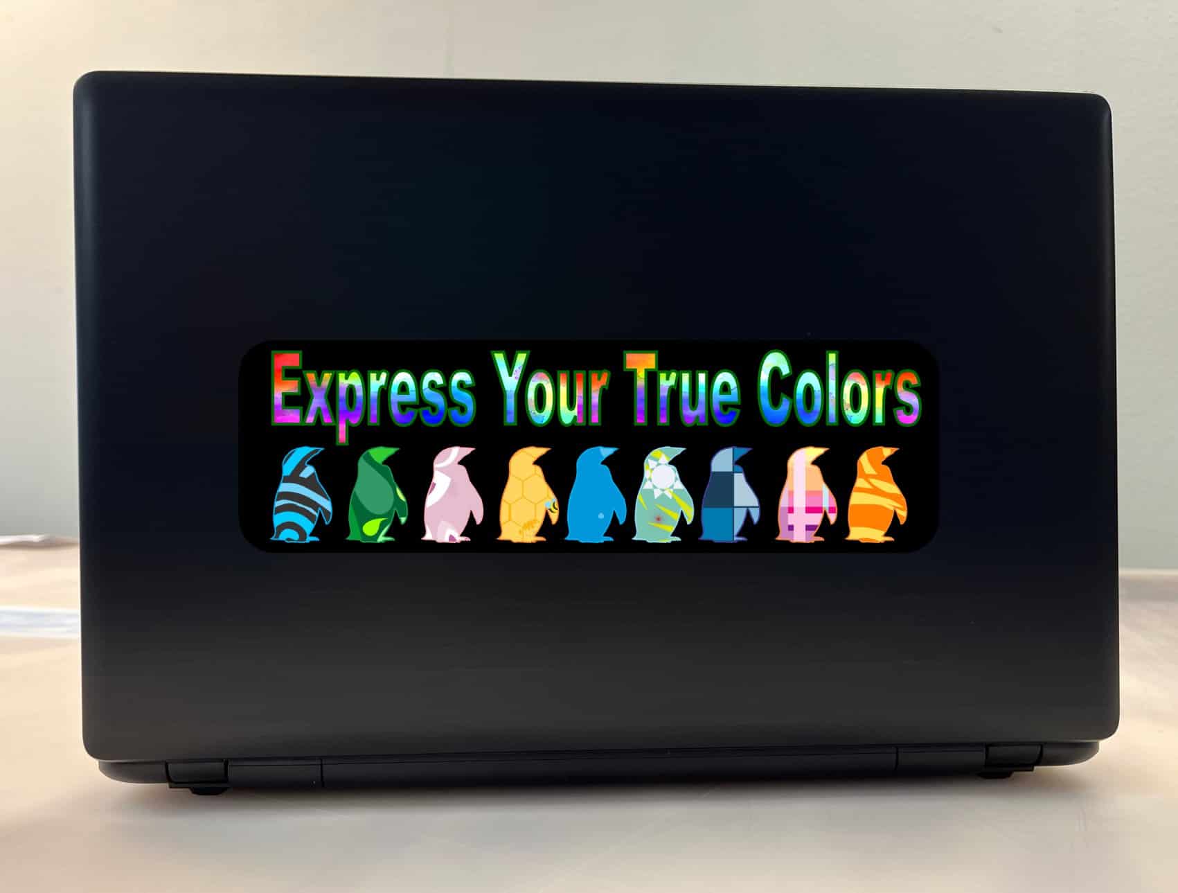 10in x 3in Express True Colors Bumper Sticker Penguin Decal Wind