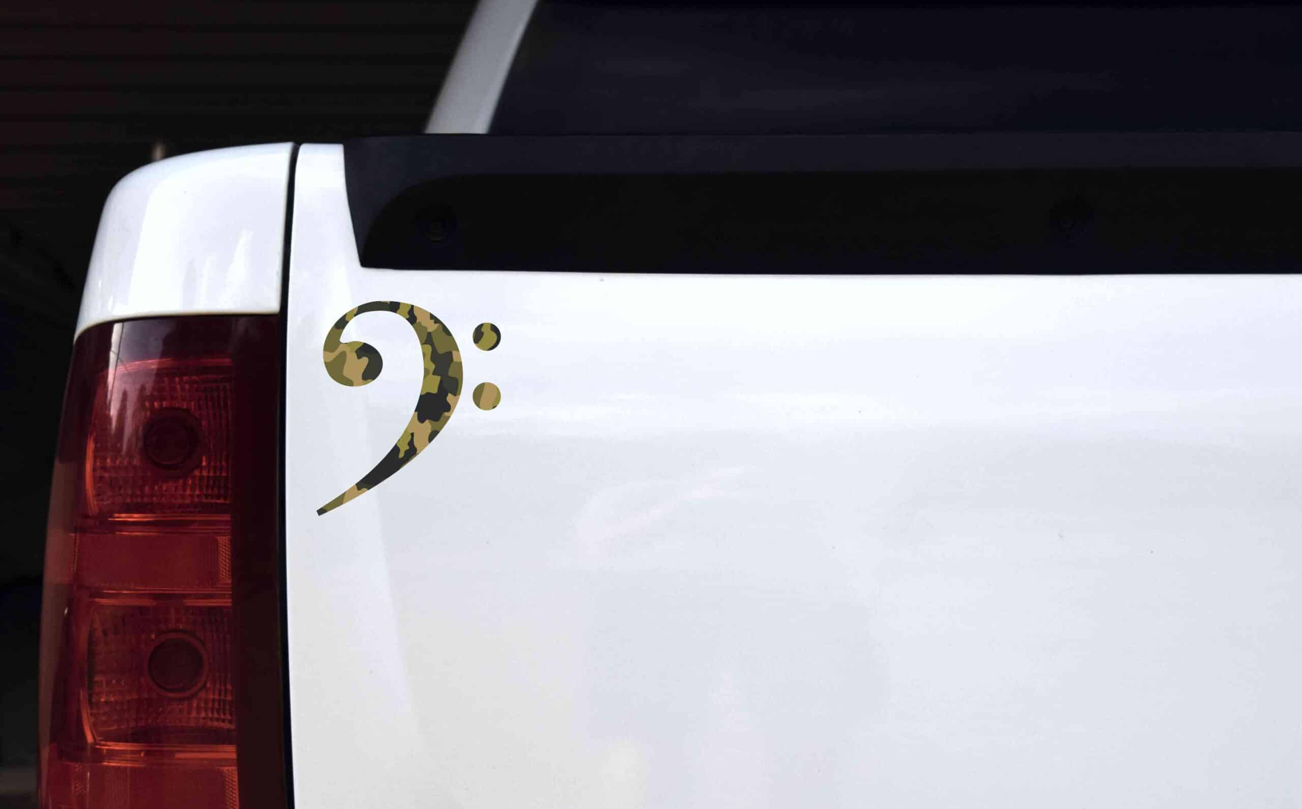 4.5in x 5in Camouflage Bass Clef Sticker