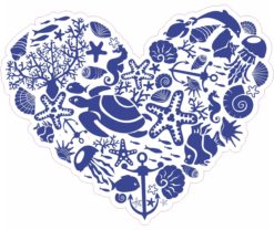 4.3in x 3.3in Die Cut Blue and White Sea Animal Heart Window Sticker Decal Stickers Decals