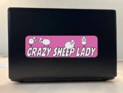 10in x 3in Crazy Sheep Lady Vinyl Bumper Sticker Ewe Decal Window Lamb stickers Decals