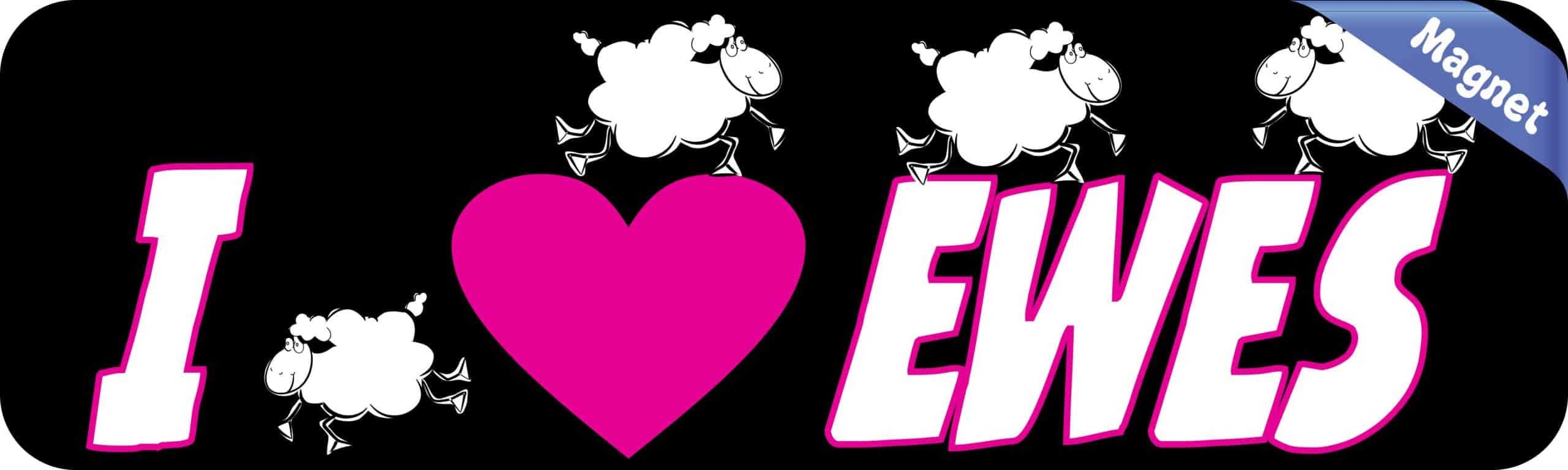 10in x 3in I Love Ewes Vinyl Bumper Magnet Sheep Window Lamb Magnets