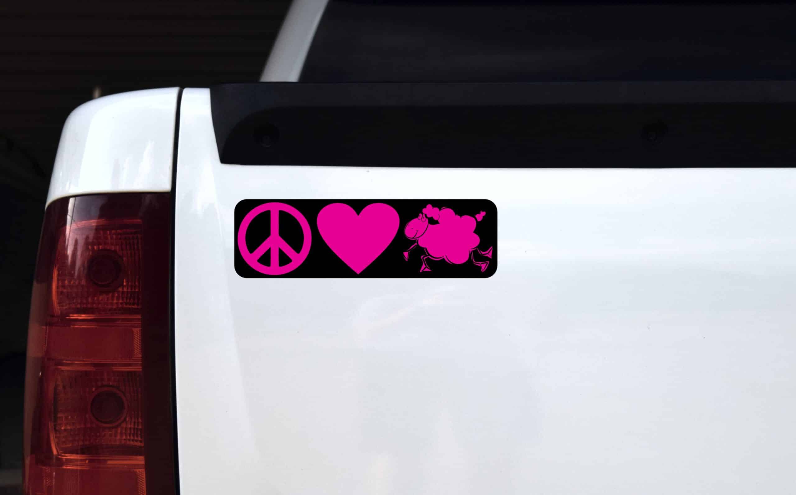 10in x 3in Peace Love Sheep Heart Dark Purple Vinyl Bumper Sticker Lamb Decal Window Ewe stickers Decals