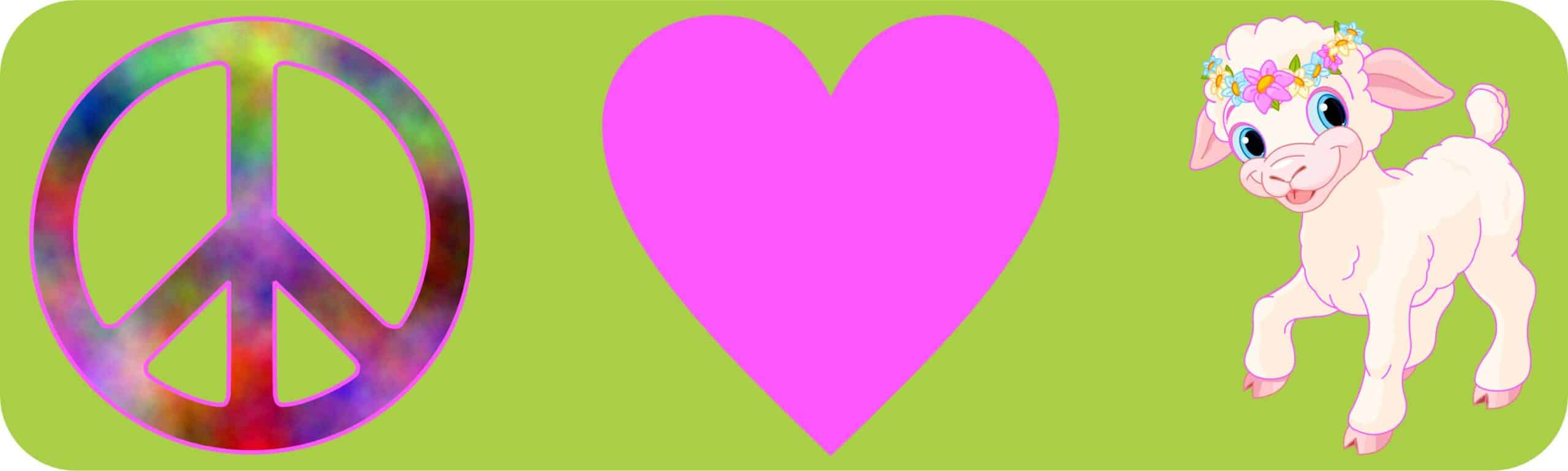 10in x 3in Peace Love Lamb Bumper Sticker