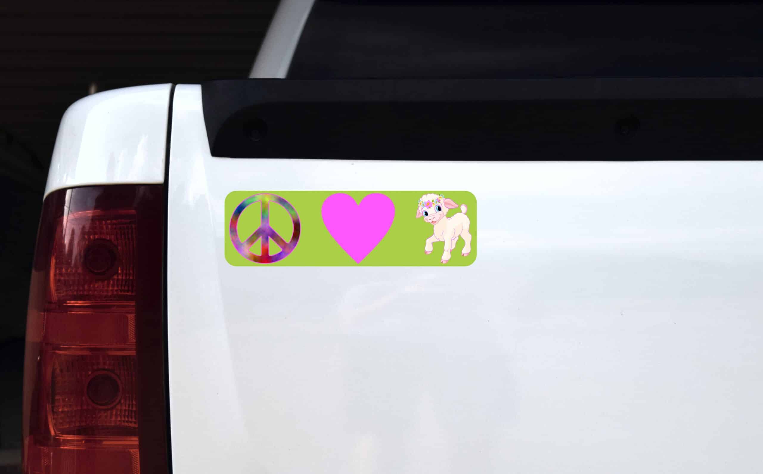 10in x 3in Peace Love Lamb Bumper Sticker