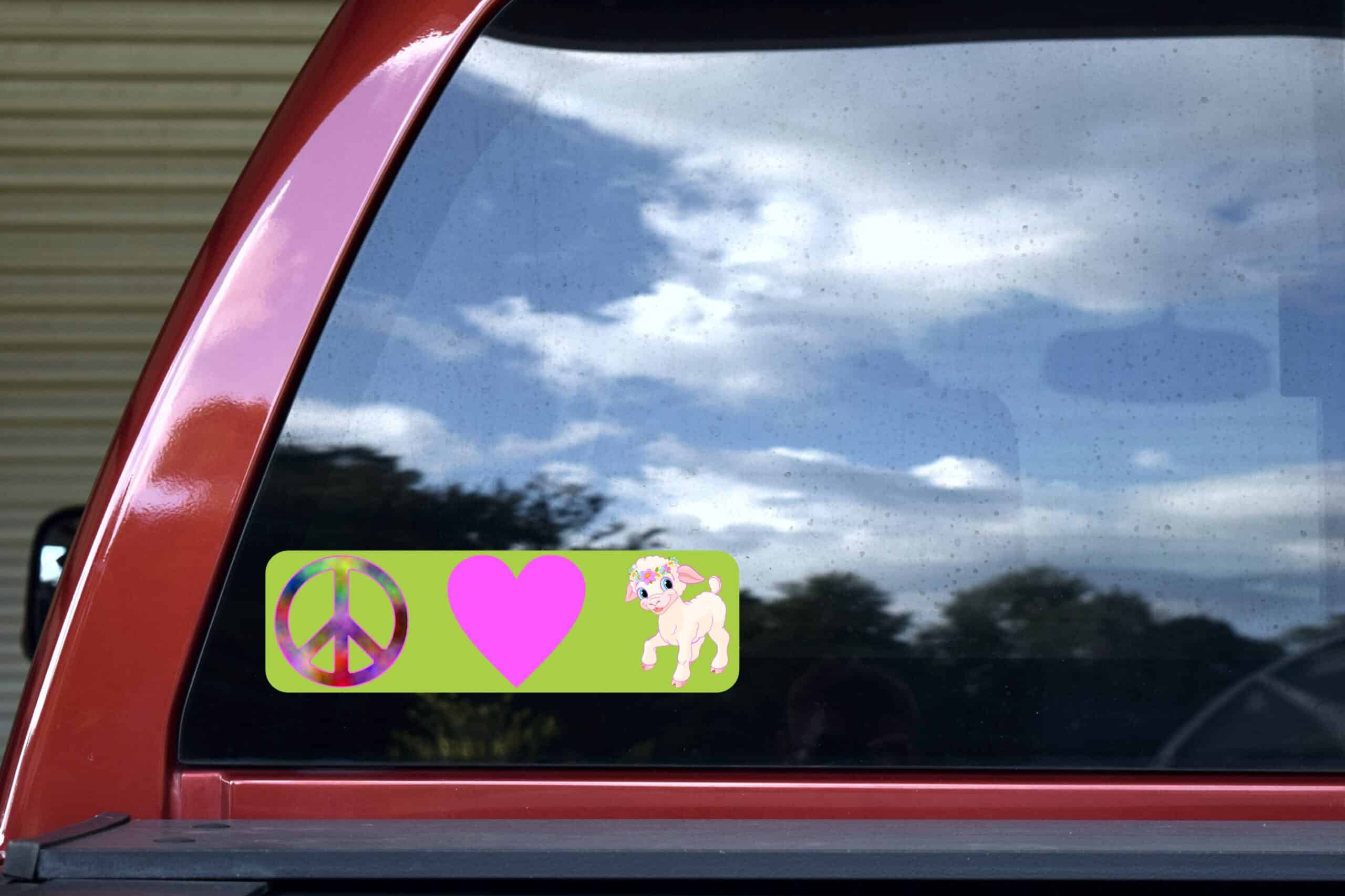 10in x 3in Peace Love Lamb Bumper Sticker