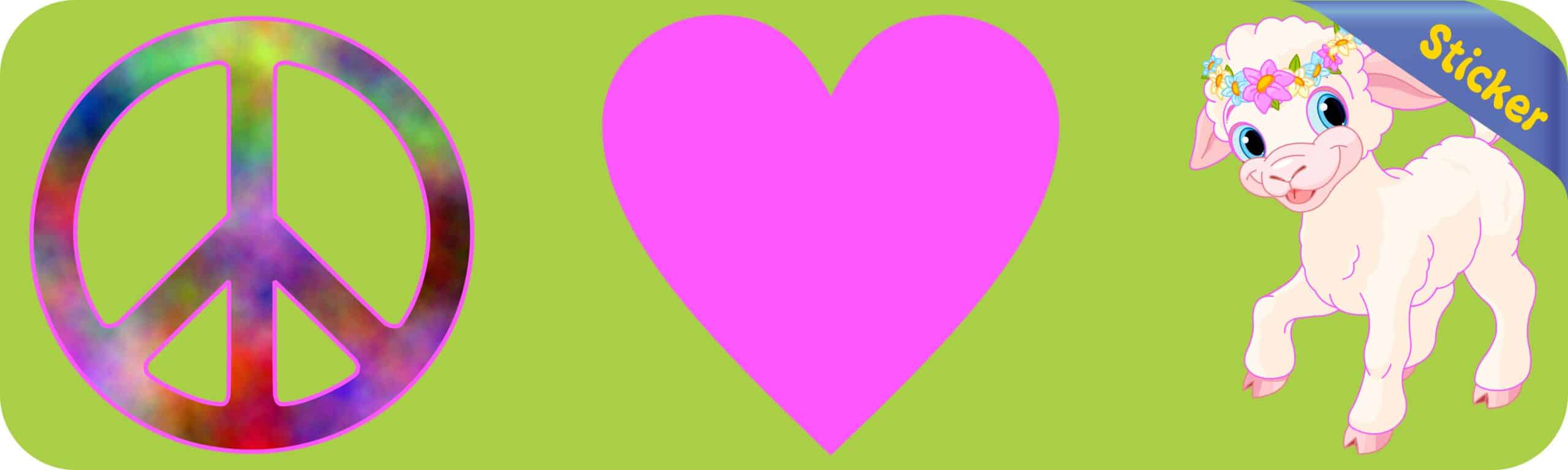 10in x 3in Peace Love Lamb Bumper Sticker