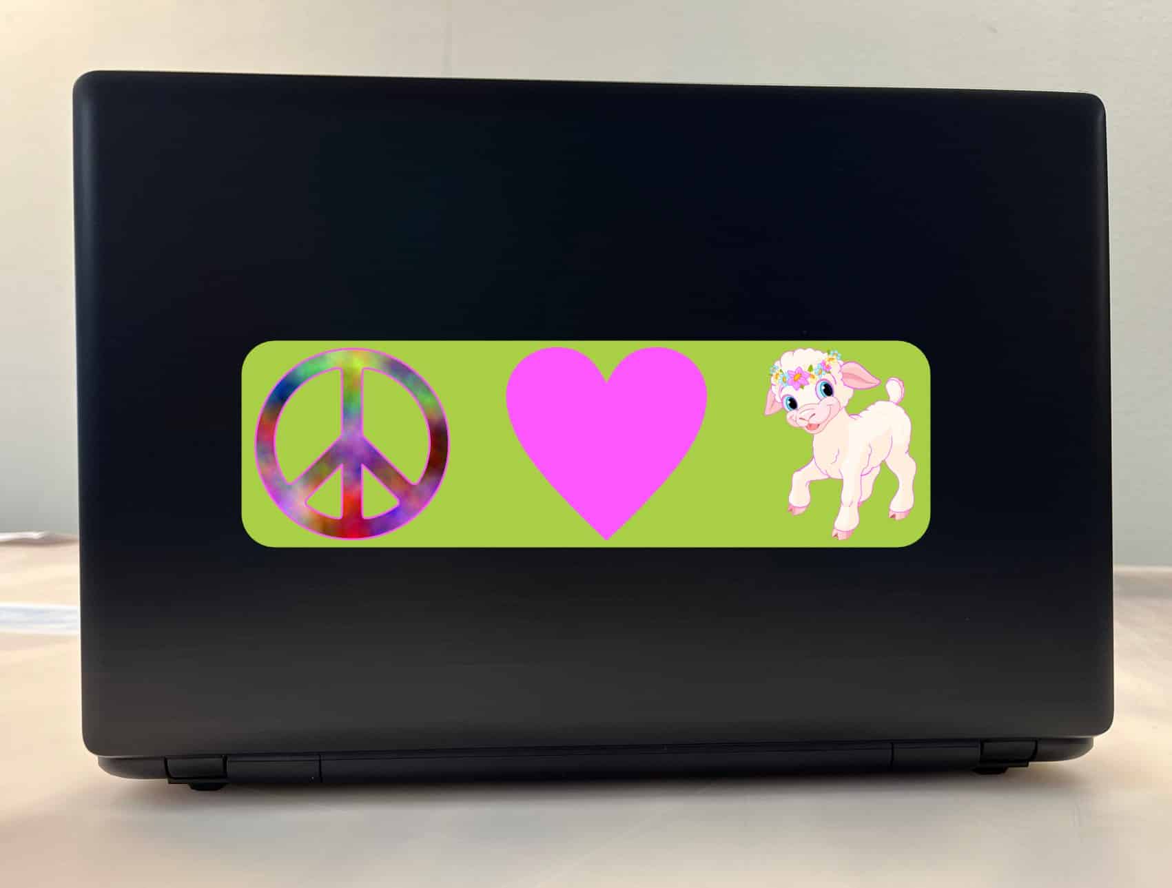10in x 3in Peace Love Lamb Bumper Sticker