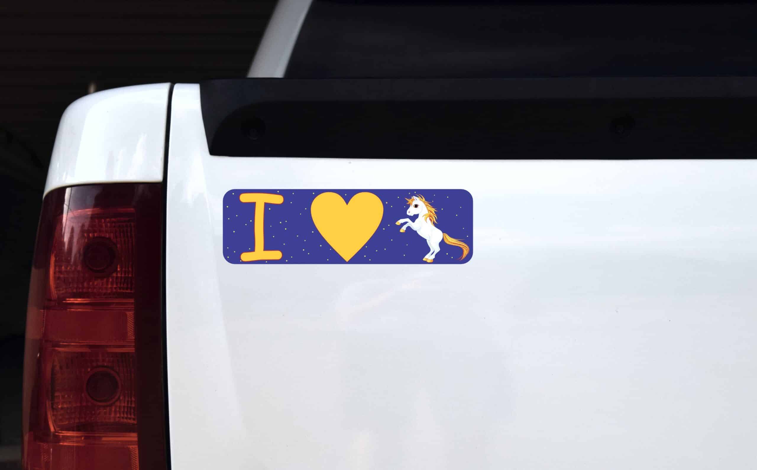 10in x 3in I Love Unicorns Heart Stickers Vinyl Bumper Sticker Decal
