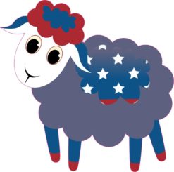 5in x 5in Left Blue Facing Patriotic American Sheep Bumper Lamb Sticker Stickers Vinyl Ewe Window Decal Decals