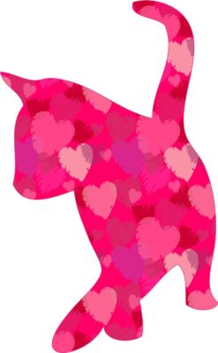 3in x 5in Pink Heart Cat Silhouette Sticker