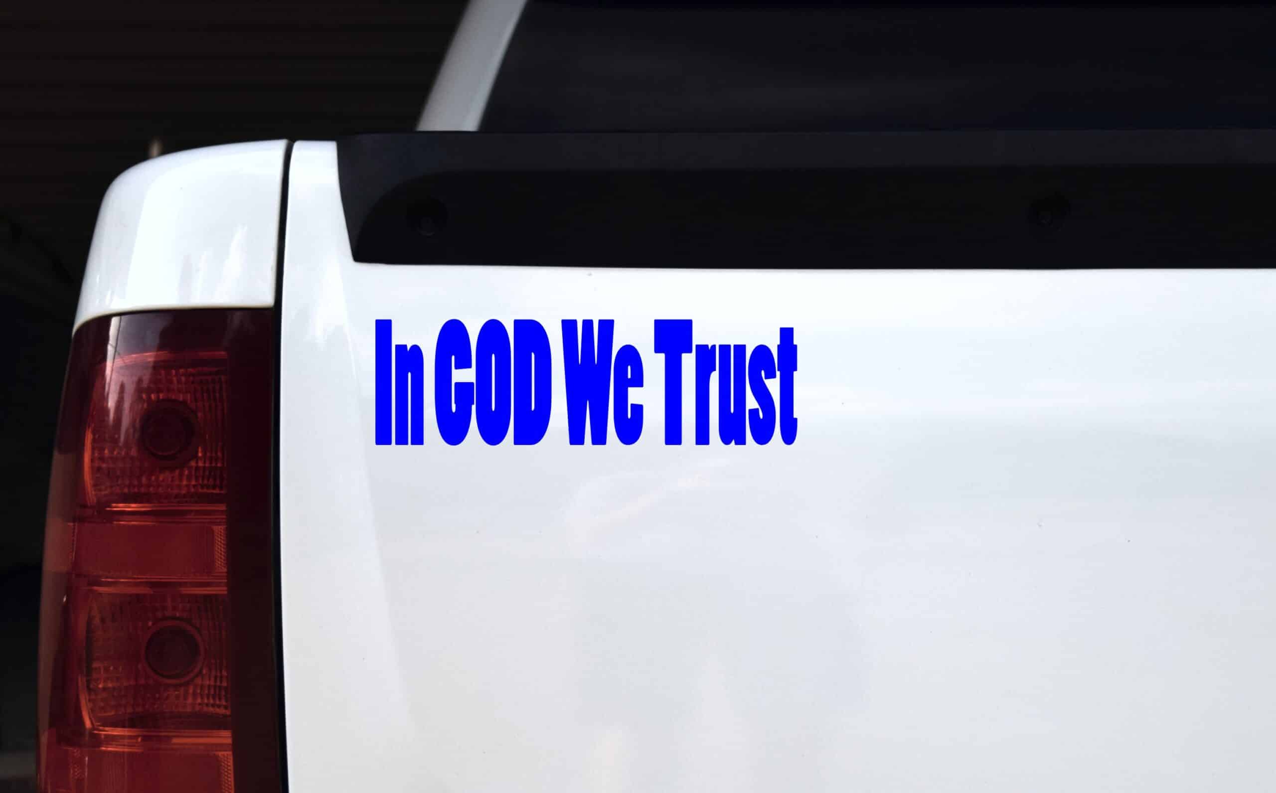 10in x 3in God We Trust Bumper Sticker Car Blue Vinyl Truck Window Decal