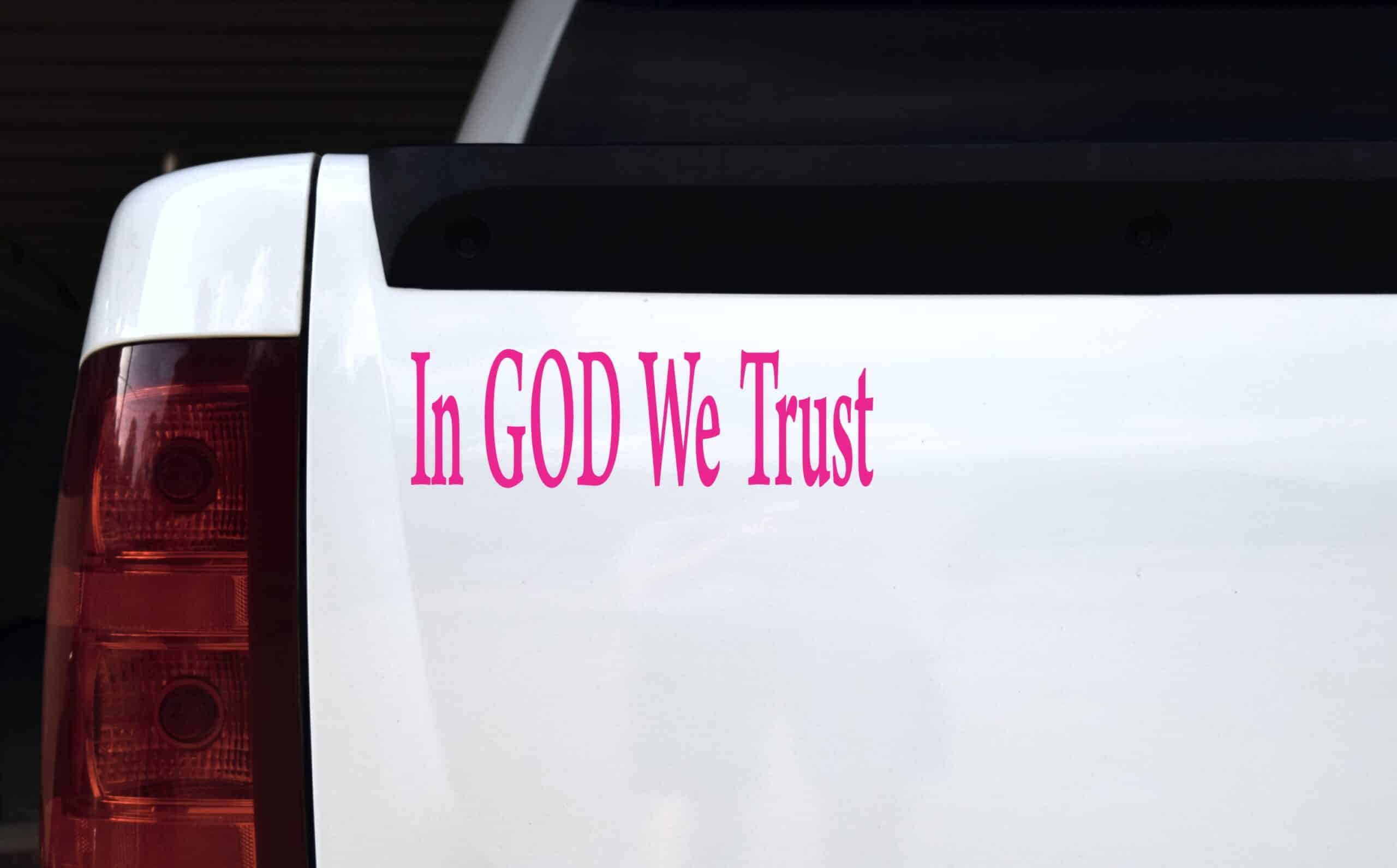 10in x 3in God We Trust Car Bumper Sticker Pink Vinyl Truck Window Decal