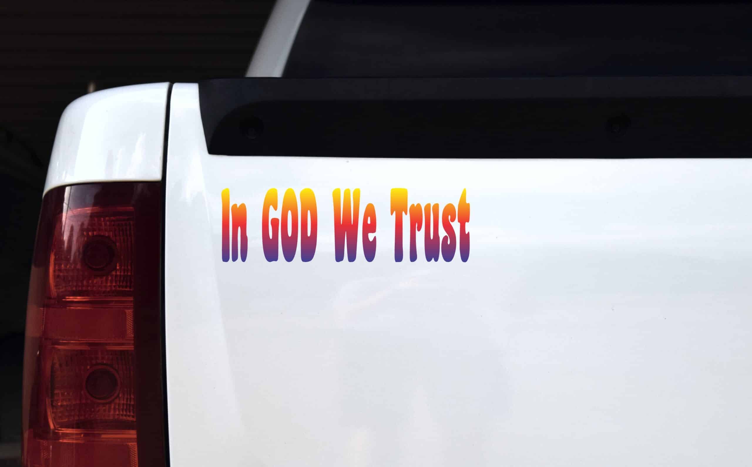 10in x 3in God We Trust Car Bumper Sticker Yellow To Blue Fade Window Decal