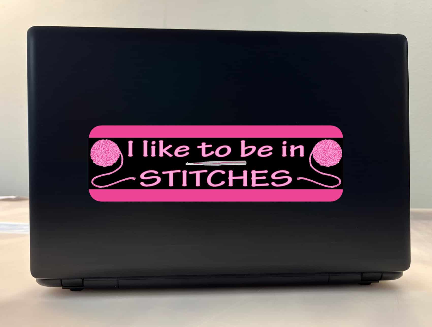 10in x 3in Pink I Like to Be in Stitches Bumper Sticker Vinyl Truck Window Decal