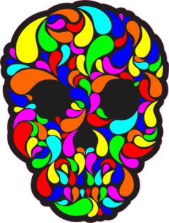 multi-color swirl skull bumper sticker