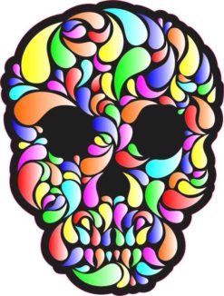 faded multi-color swirl skull bumper sticker