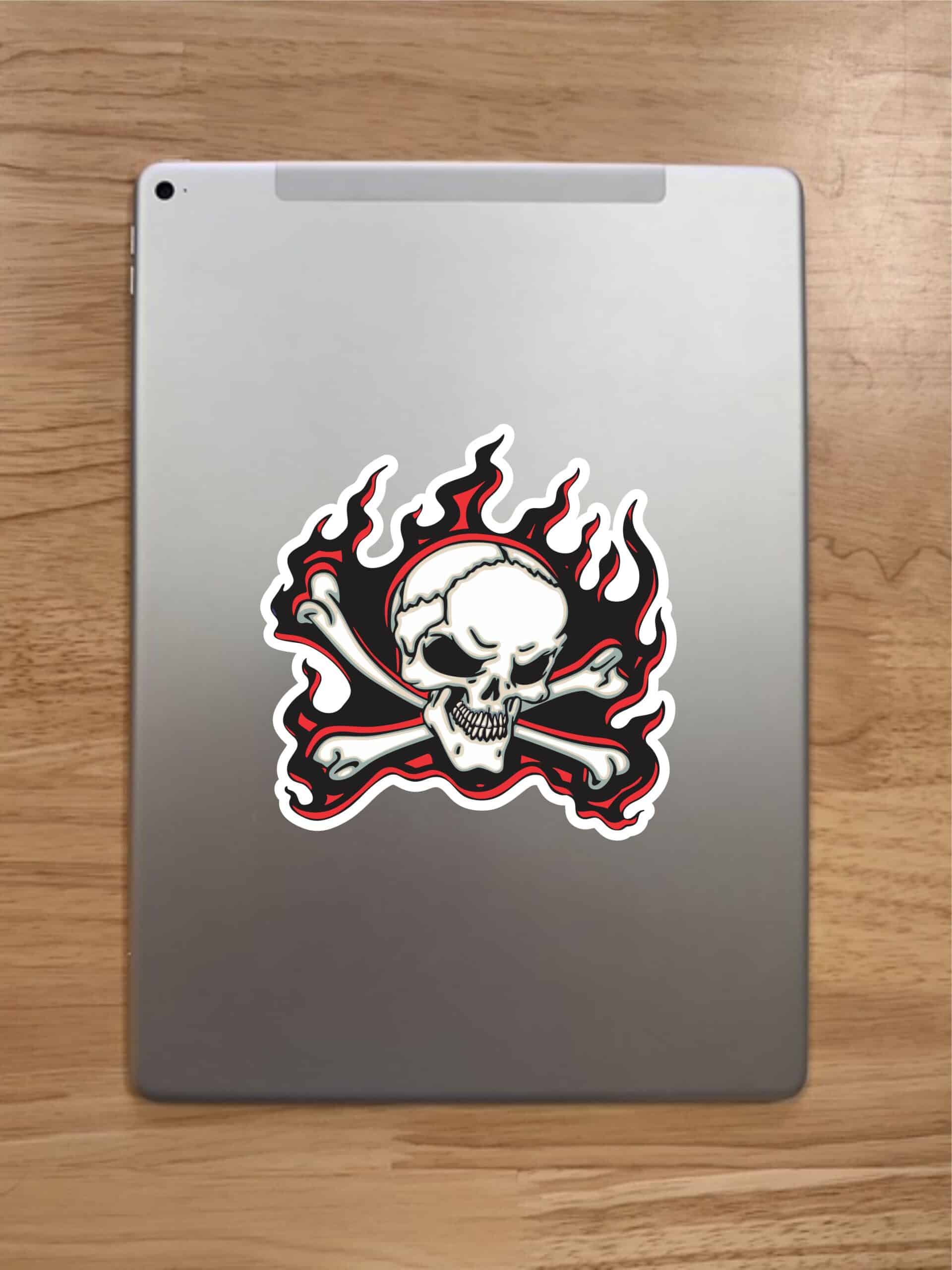 5in x 5in Red Flame Skull Bumper Sticker Car Vinyl Truck Window