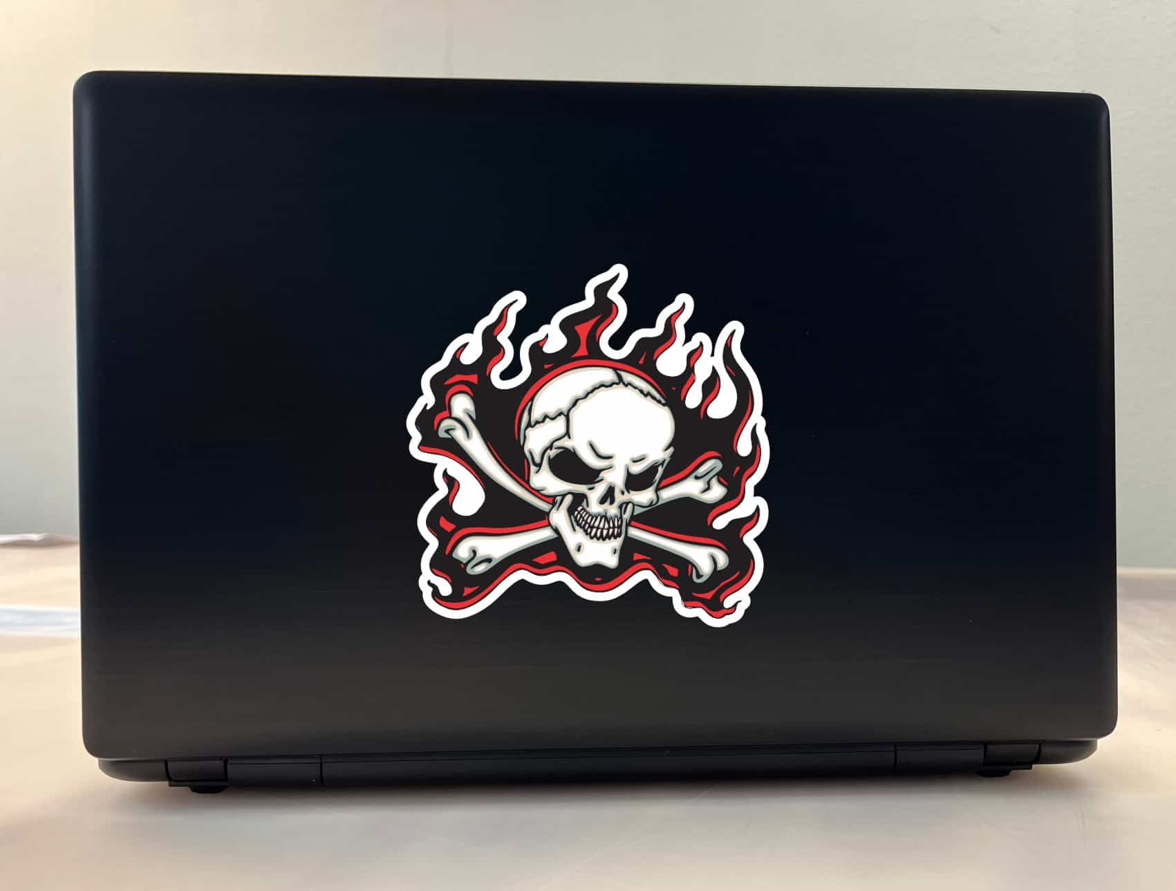 5in x 5in Red Flame Skull Bumper Sticker Car Vinyl Truck Window