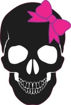 black skull with pink and purple bow bumper sticker