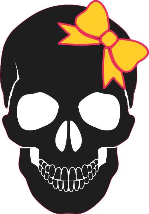 black with yellow bow skull bumper sticker