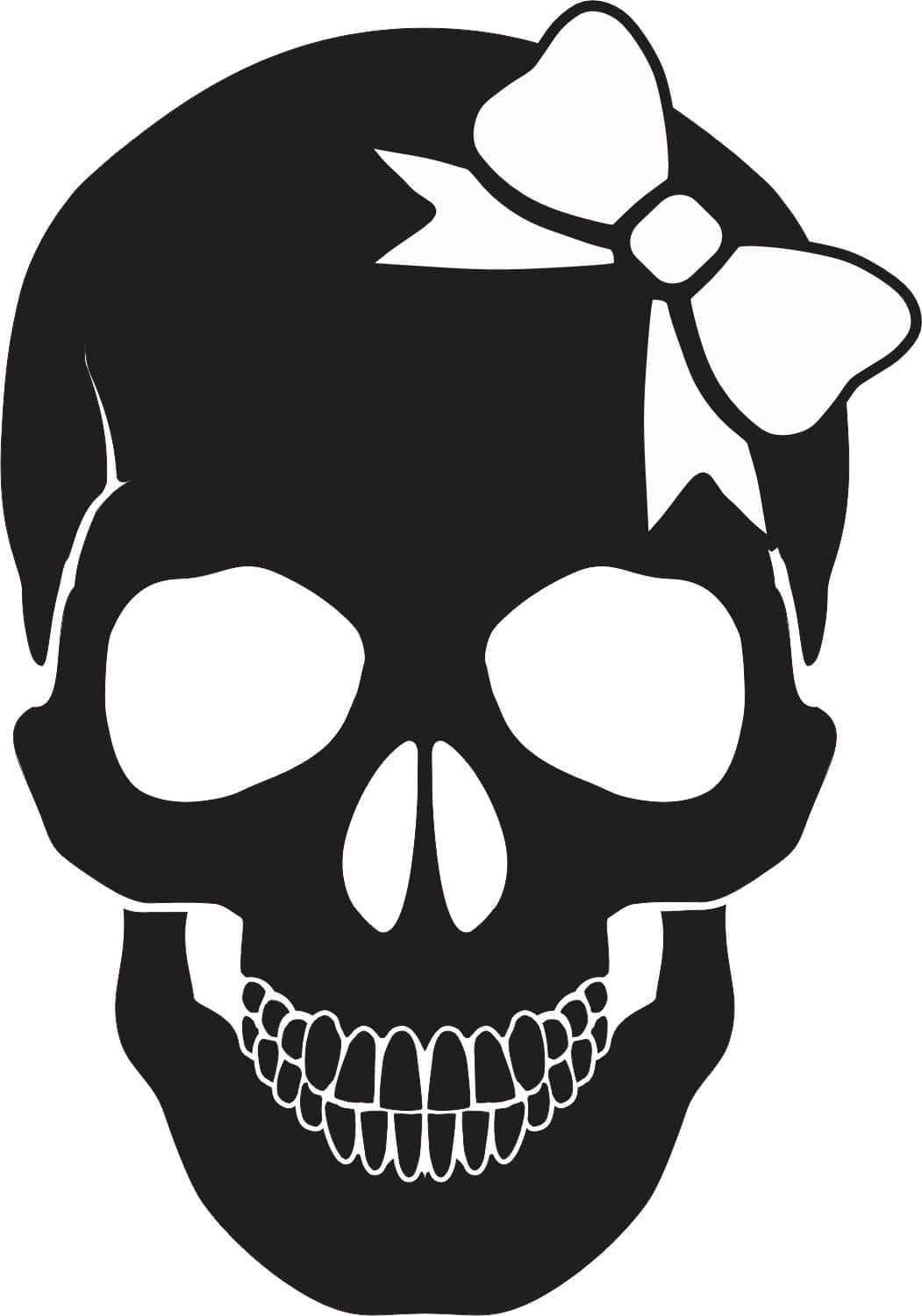 3.5in X 5in Black Skull with White Bow Bumper Sticker Vinyl Truck Window