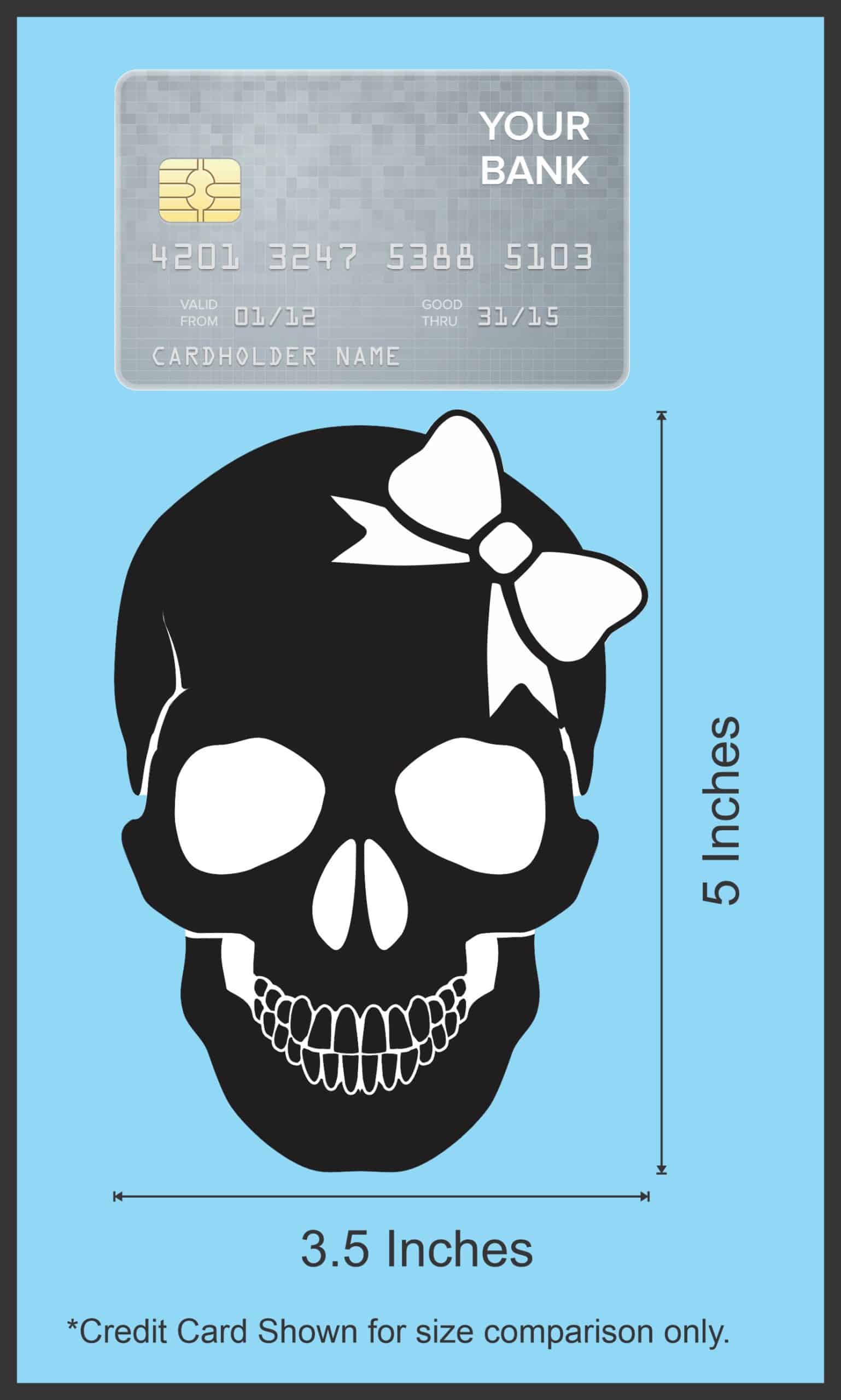 3.5in X 5in Black Skull with White Bow Bumper Sticker Vinyl Truck Window - Image 6
