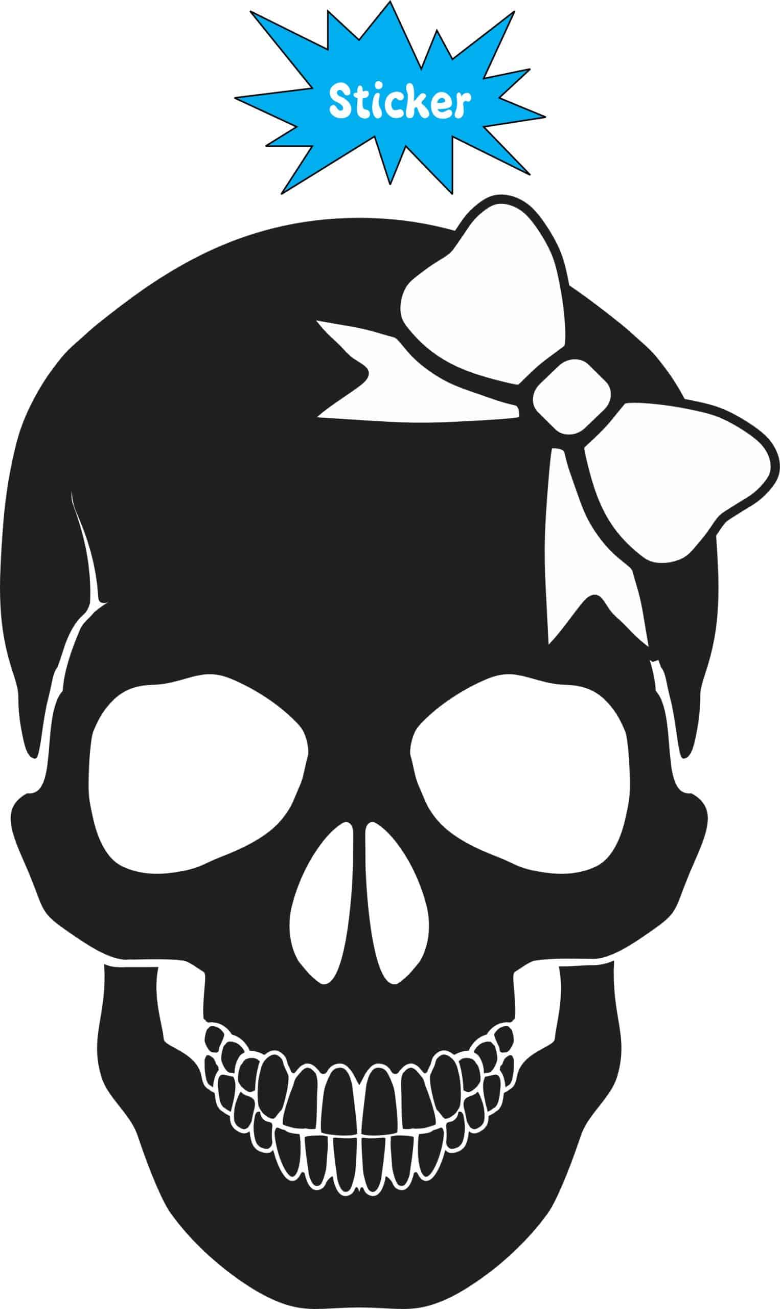 3.5in X 5in Black Skull with White Bow Bumper Sticker Vinyl Truck Window - Image 2