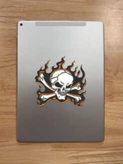 5in x 5in Orange Flame Skull Bumper Sticker Car Vinyl Truck Window Decal