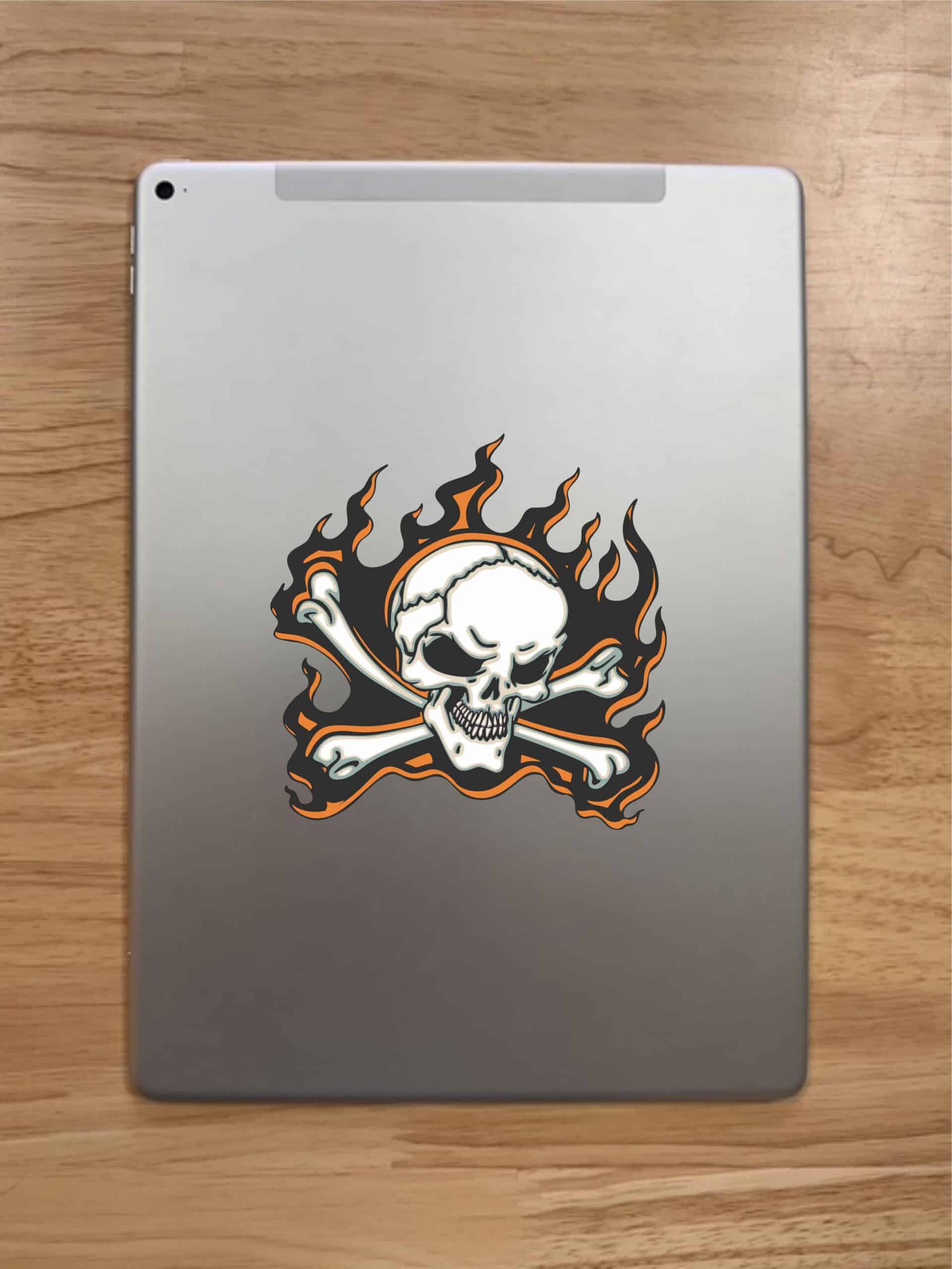 5in x 5in Orange Flame Skull Bumper Sticker Car Vinyl Truck Window Decal