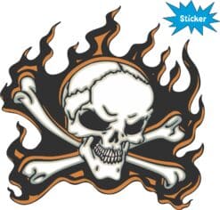 5in x 5in Orange Flame Skull Bumper Sticker Car Vinyl Truck Window Decal