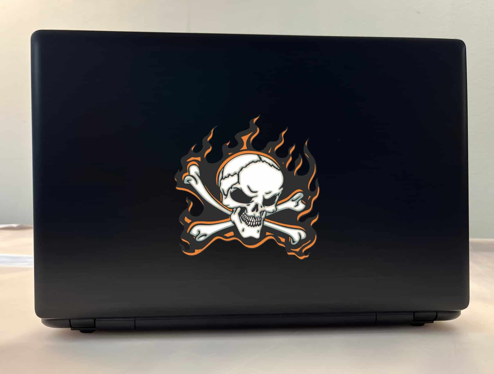 5in x 5in Orange Flame Skull Bumper Sticker Car Vinyl Truck Window Decal