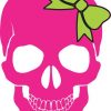 Pink with Green Bow Skull Bumper Sticker